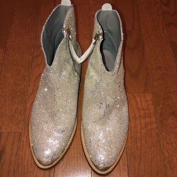 NEW Golden Goose Young Boots Silver Glitter Sequin - Picture 2 of 8